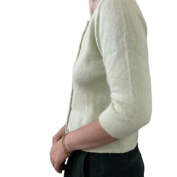 Vintage Womens Pistachio Green Angora Lambswool Blend Preppy Cardigan Sz M - Picture 4 of 7